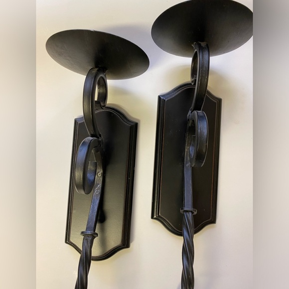 Black Metal Wood Wall Sconces Candle Set of Two Pair Wall Hanging  Spiral - Picture 5 of 12